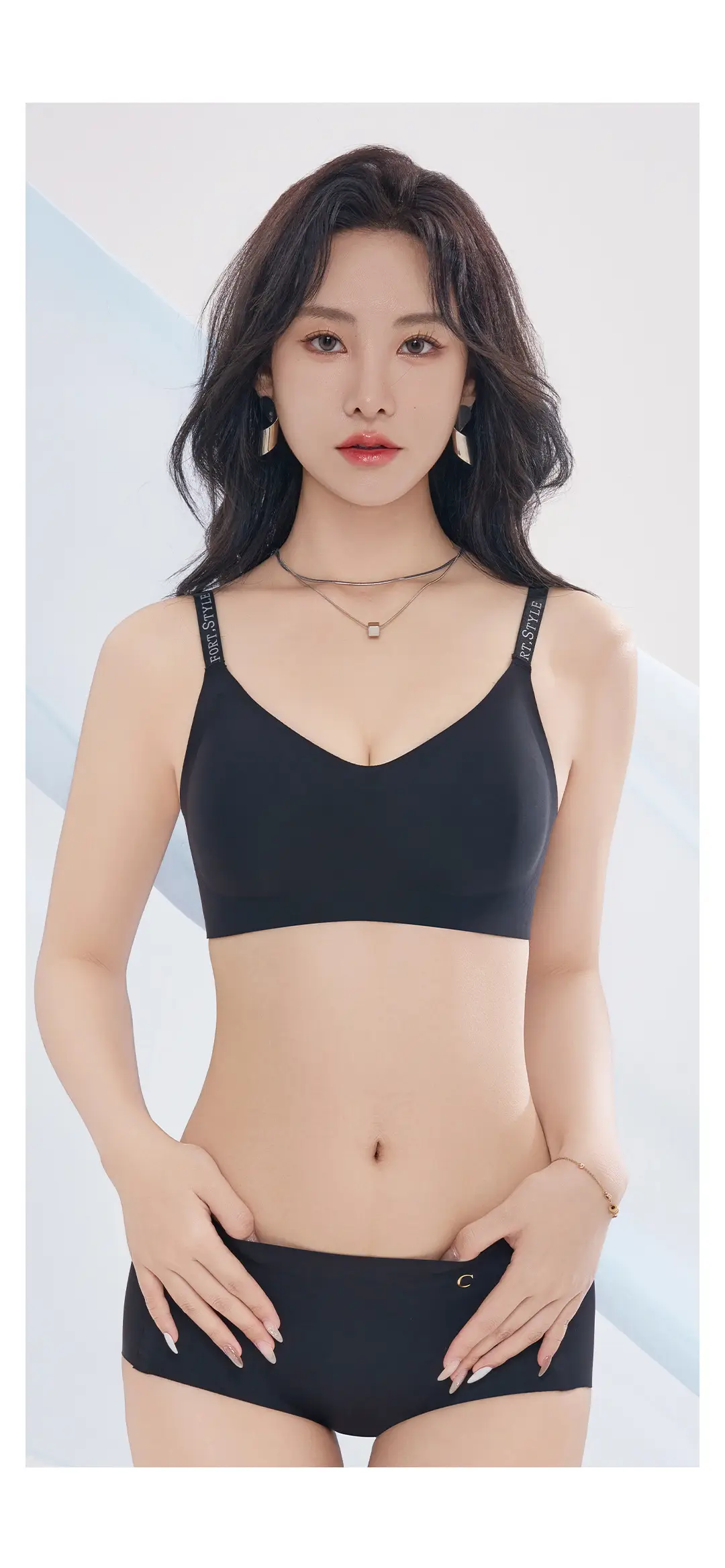 Super Soft Tight Jelly Anti-gravity Litching Underwear Women's Traceless Letter Small Chest Push-up Bra suit — feature 19