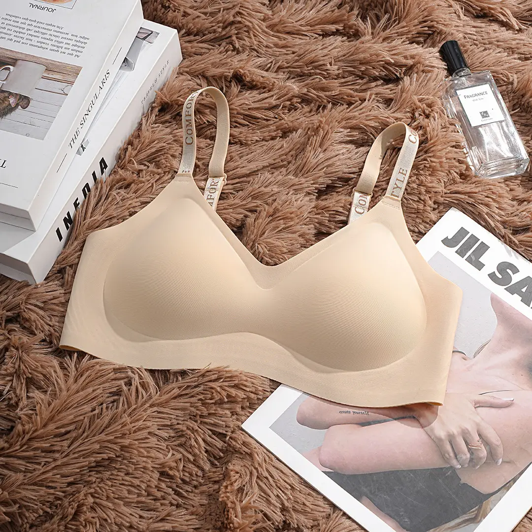 Super Soft Tight Jelly Anti-gravity Litching Underwear Women's Traceless Letter Small Chest Push-up Bra suit — feature 22
