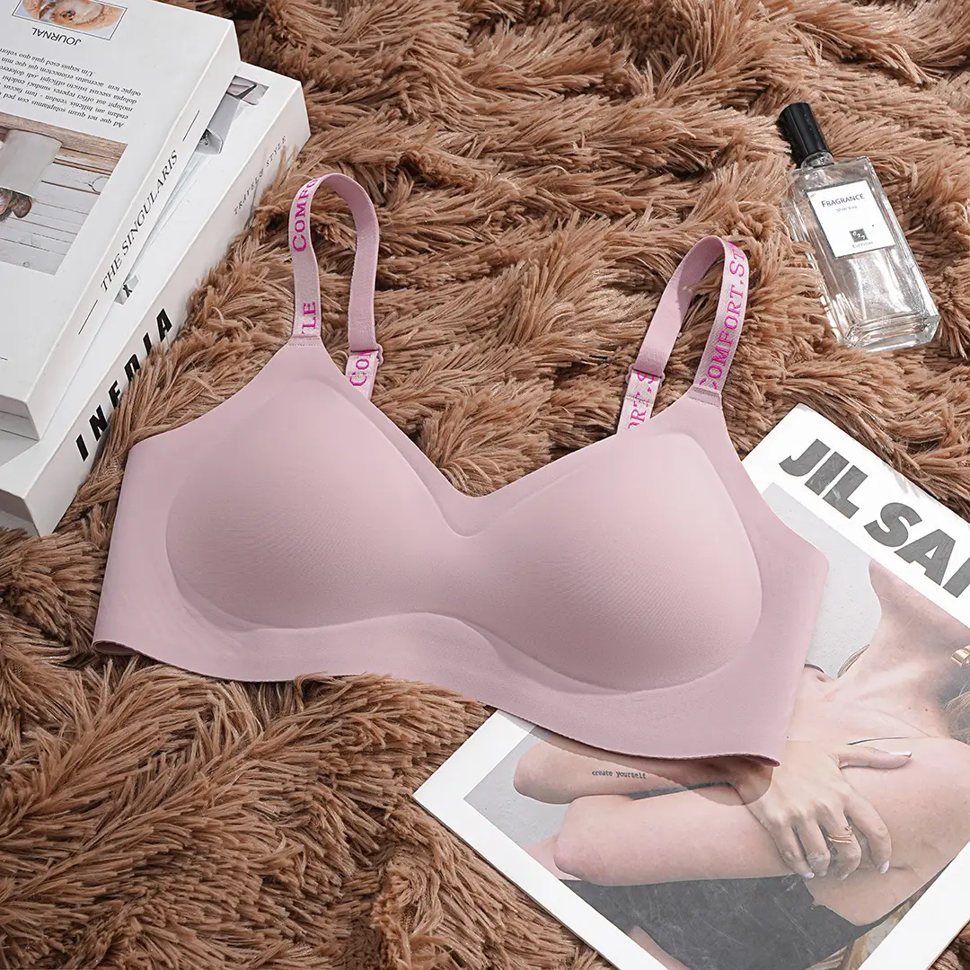 Super Soft Tight Jelly Anti-gravity Litching Underwear Women's Traceless Letter Small Chest Push-up Bra suit