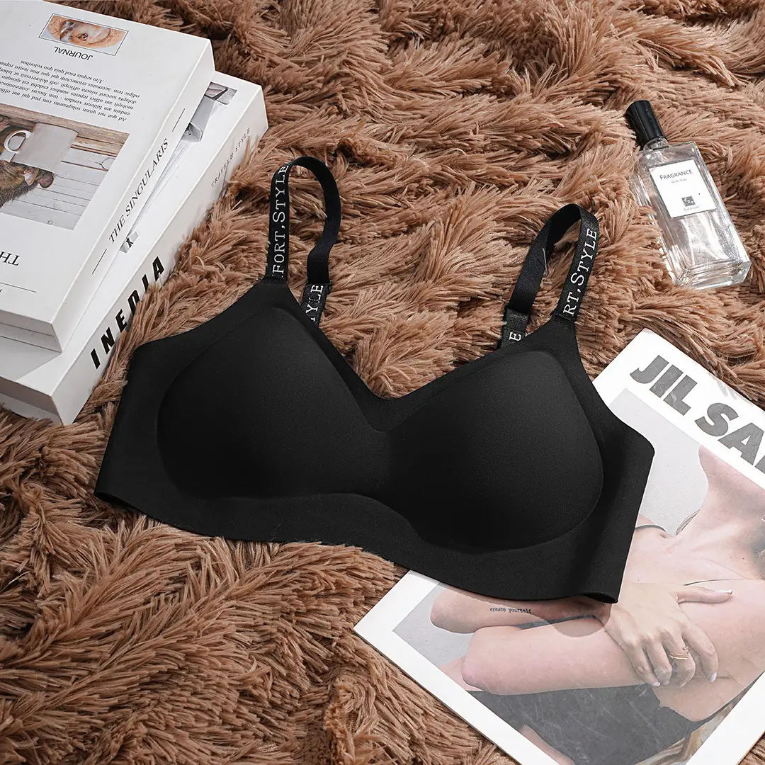 Super Soft Tight Jelly Anti-gravity Litching Underwear Women's Traceless Letter Small Chest Push-up Bra suit