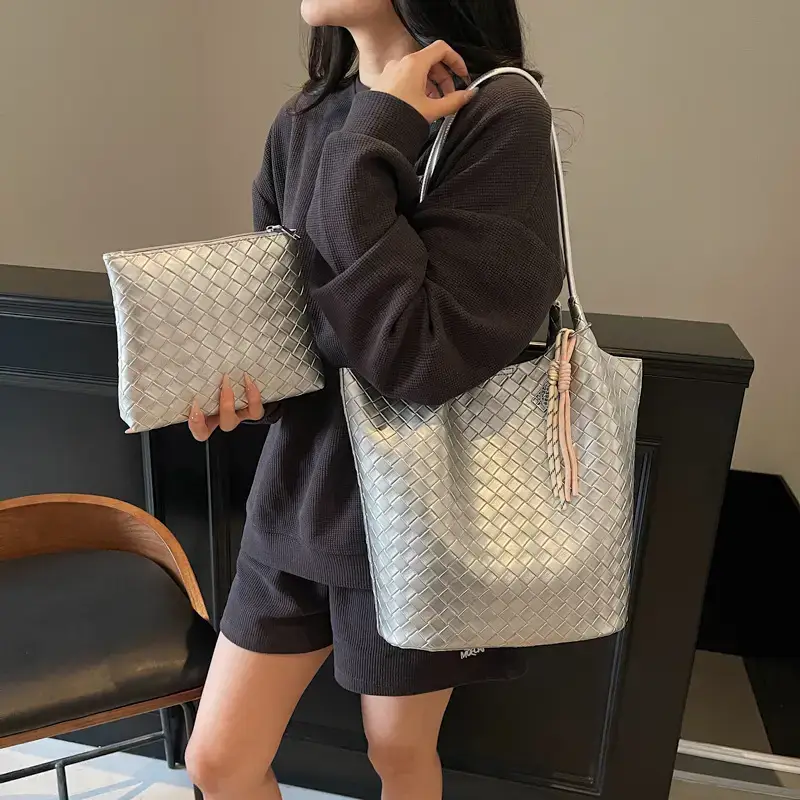 Women's Woven Shoulder Bag with Zip Pocket 2025 Summer - Image 15
