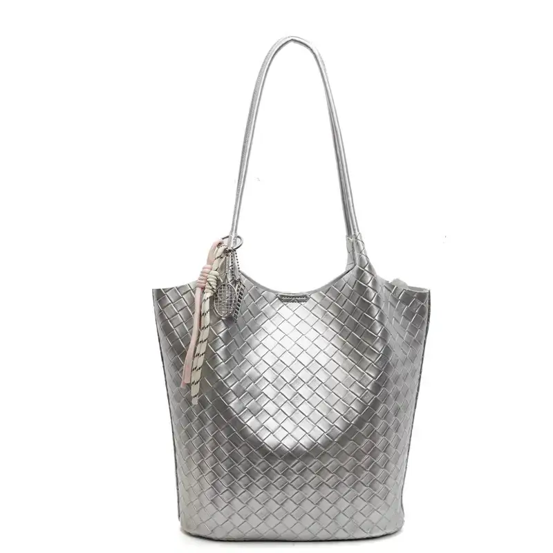 Women's Woven Shoulder Bag with Zip Pocket 2025 Summer - Image 3