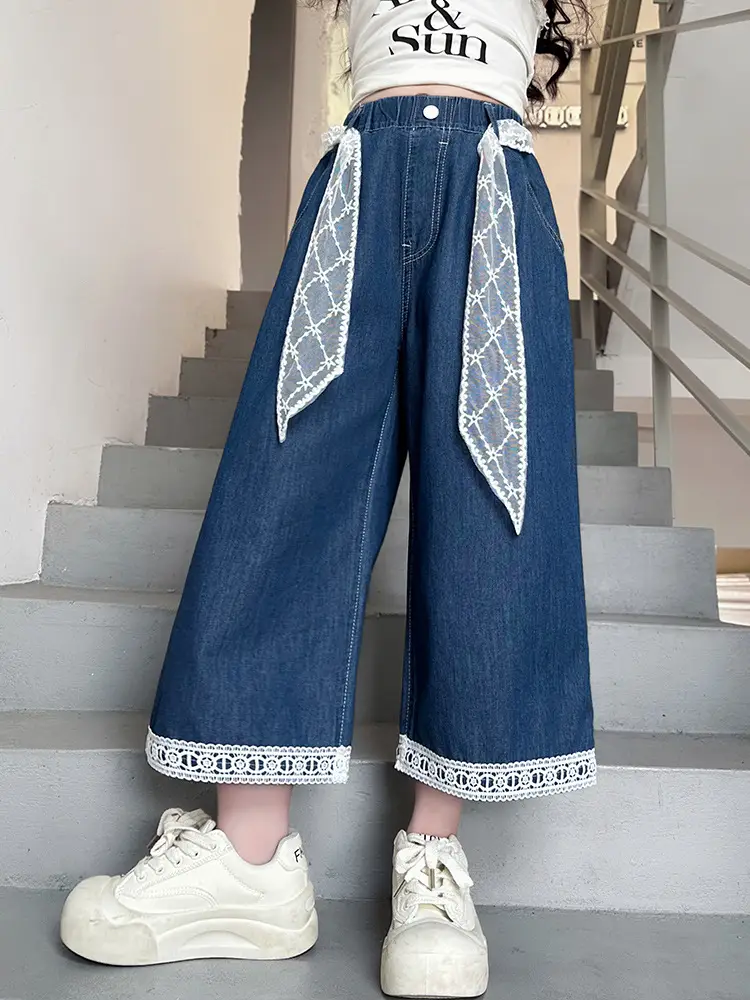 Girls Wide Leg Jeans with Lace Belt 2025 - Image 4
