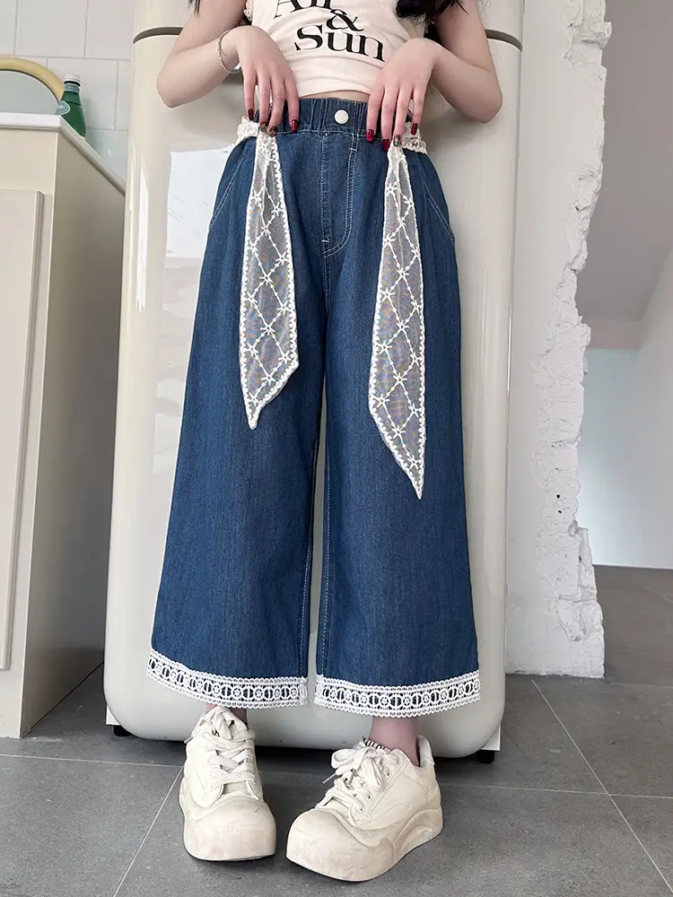 Girls Wide Leg Jeans with Lace Belt 2025 - Image 6