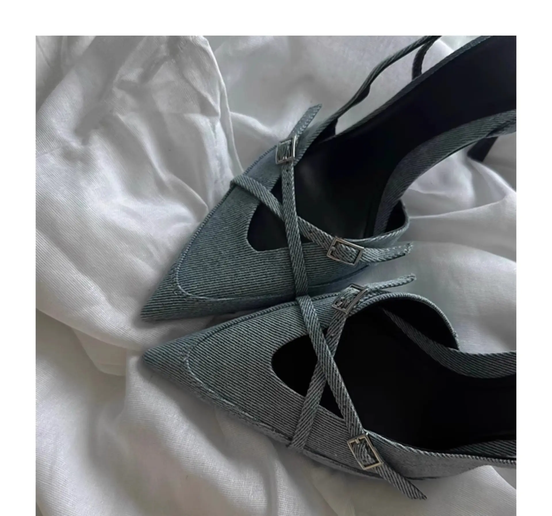 Women's Pointed Toe Stiletto Denim Sandals Summer — feature 10