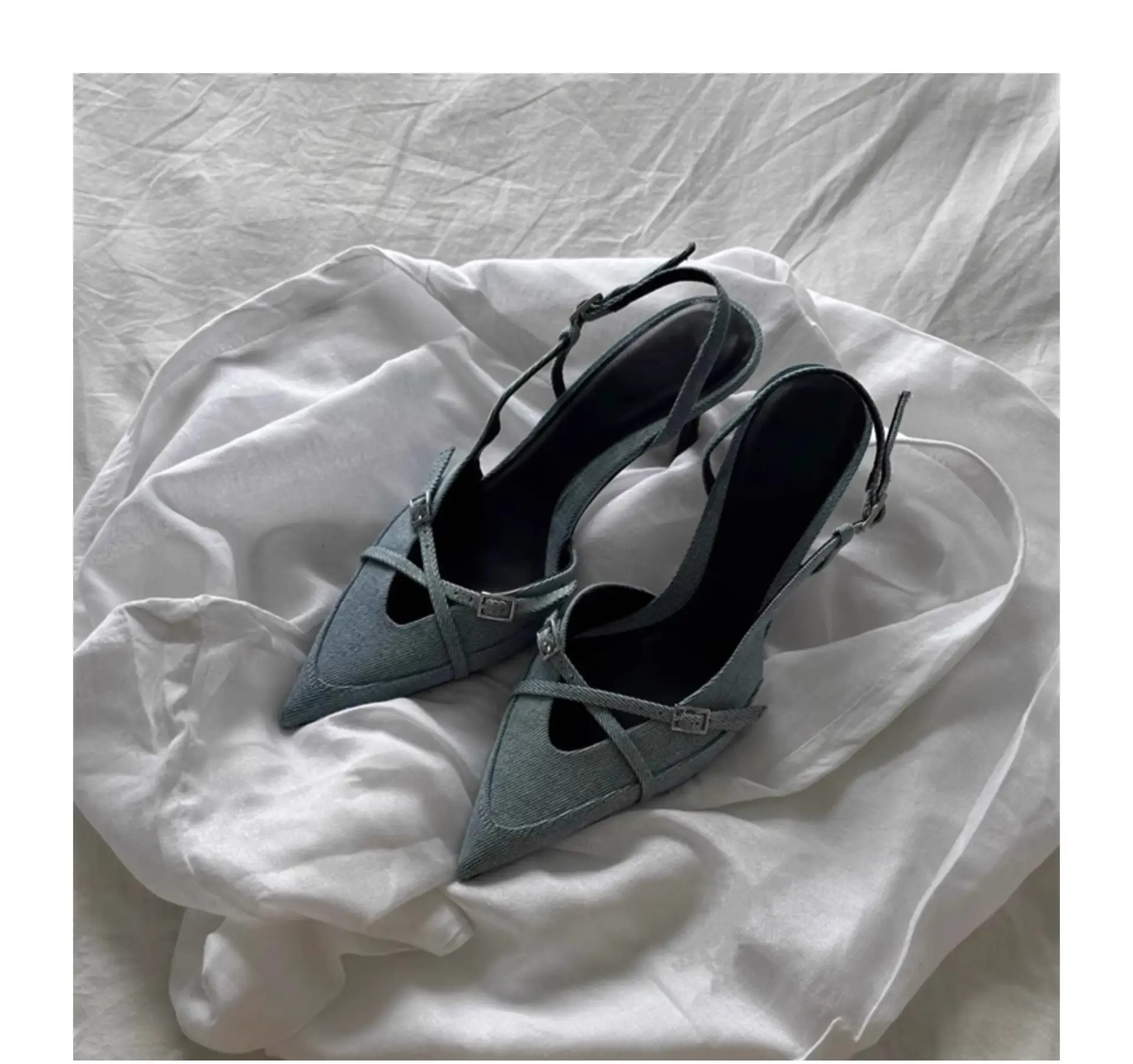 Women's Pointed Toe Stiletto Denim Sandals Summer — feature 6