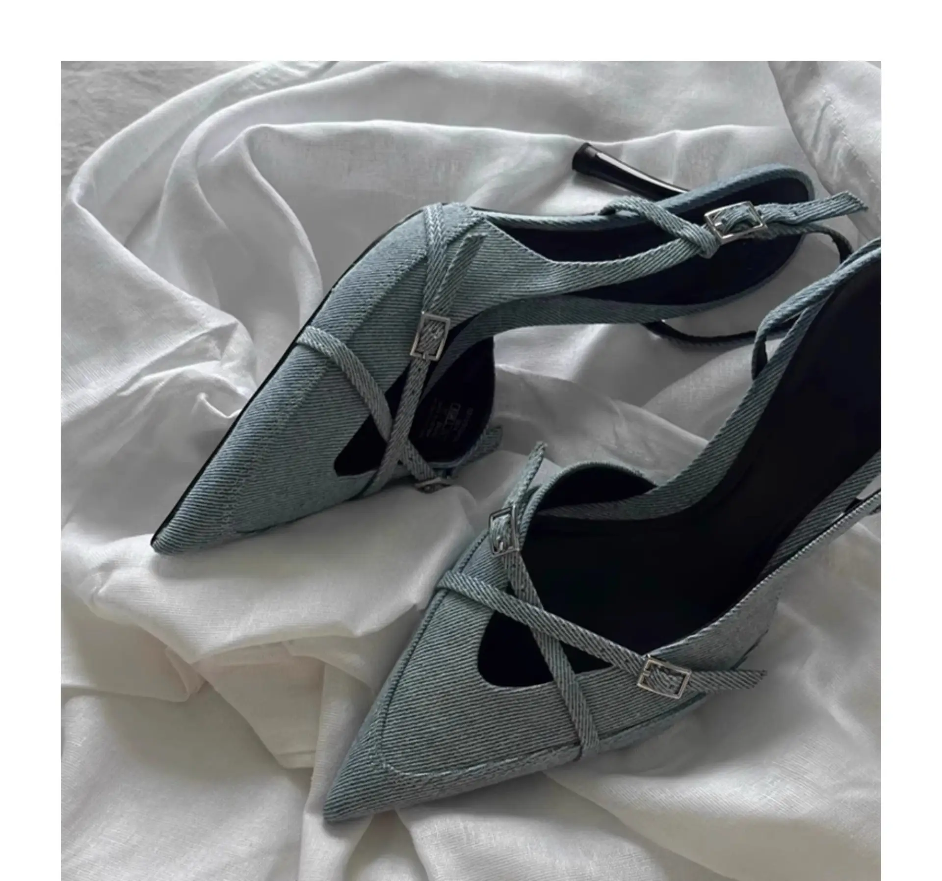 Women's Pointed Toe Stiletto Denim Sandals Summer — feature 7