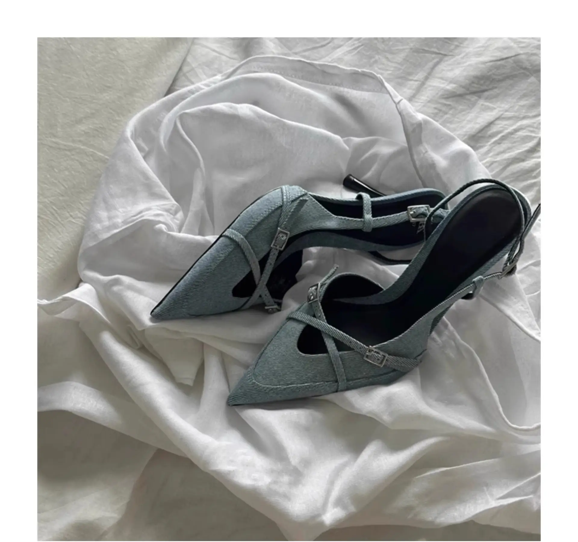 Women's Pointed Toe Stiletto Denim Sandals Summer — feature 8