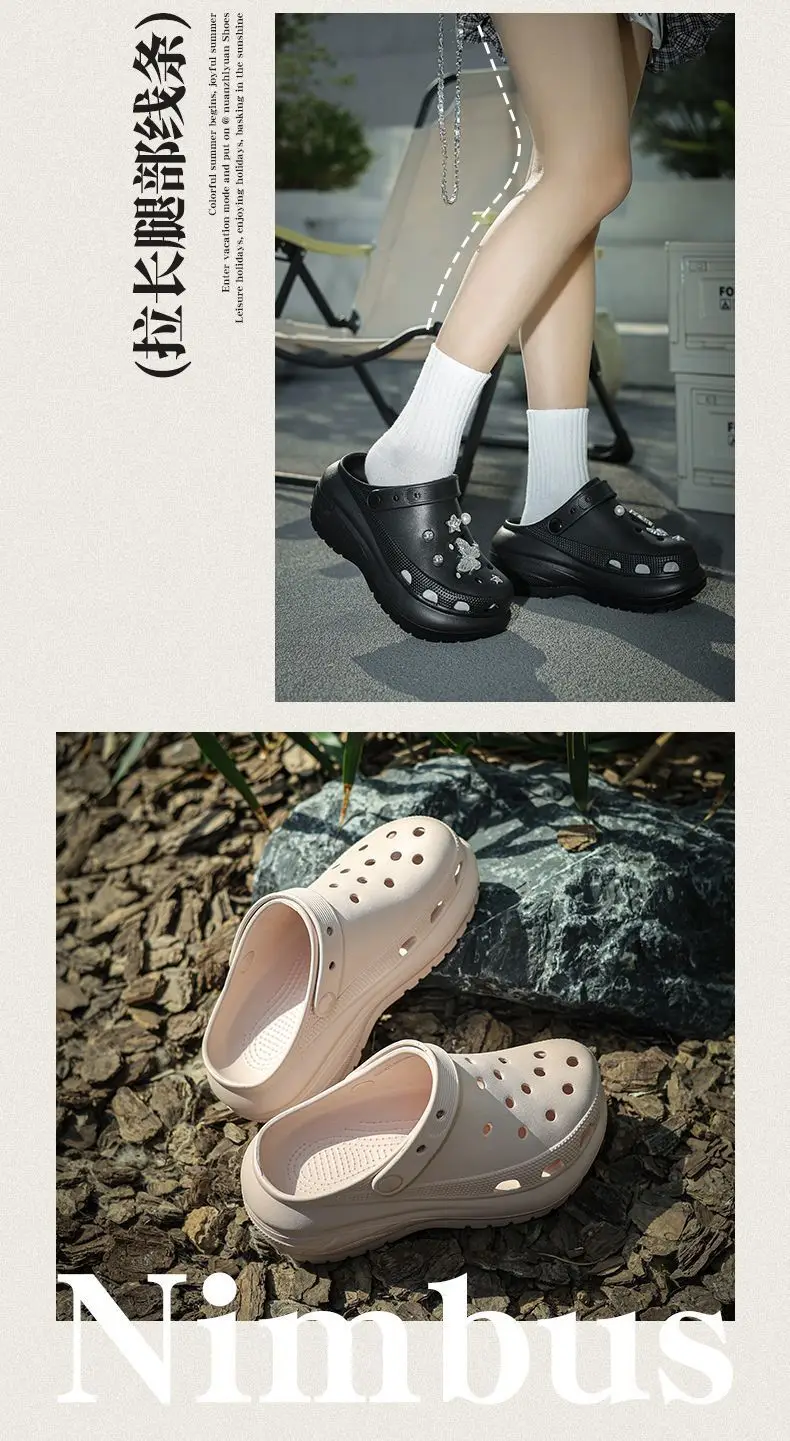 Qidan Shoe Factory Hole Shoes Women's Summer Thick Sole Elevated Outdoor Wear eva Non-slip Beach Shoes Toe Sandals and Slippers for Women — feature 5