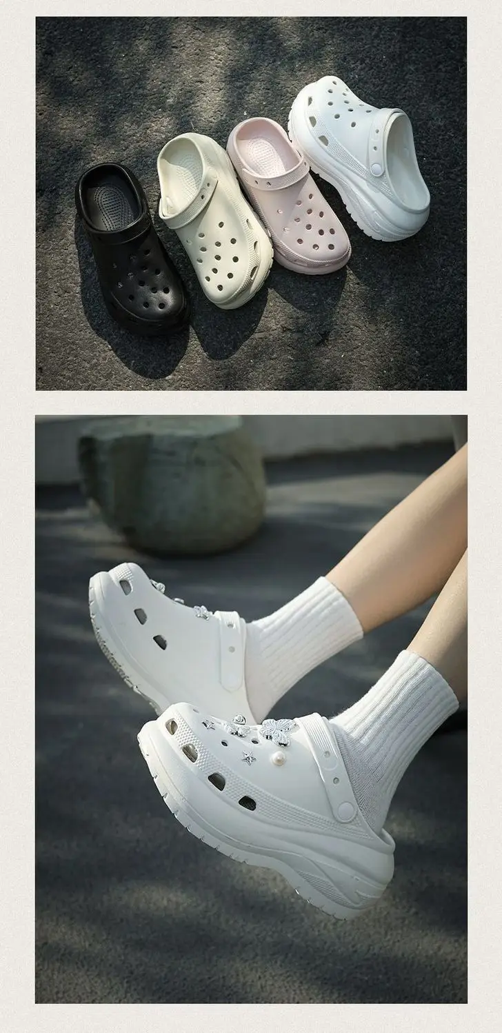 Qidan Shoe Factory Hole Shoes Women's Summer Thick Sole Elevated Outdoor Wear eva Non-slip Beach Shoes Toe Sandals and Slippers for Women — feature 7