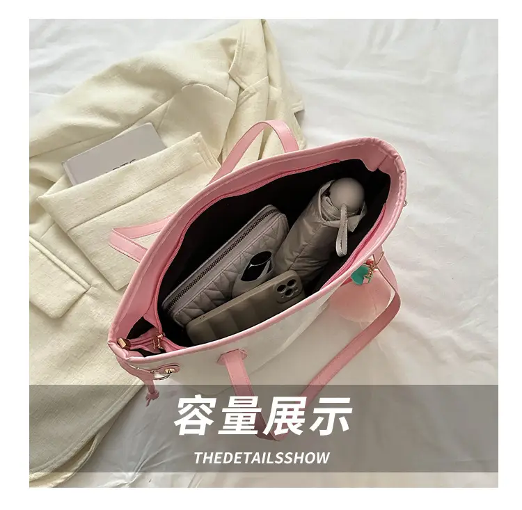 Large Capacity Korean Style Pendant Bag Women's 2023 New Commuting Simple Casual Solid Color Simple Handbag luggage and leather goods — feature 6