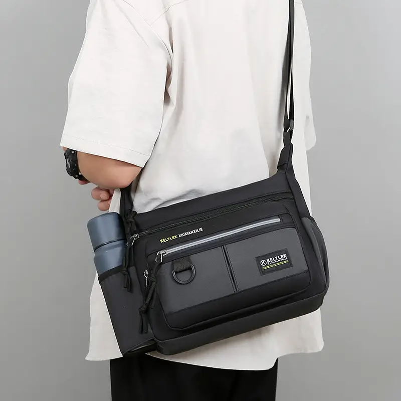 Men's Large Capacity Crossbody Bag Black Waterproof - Image 8