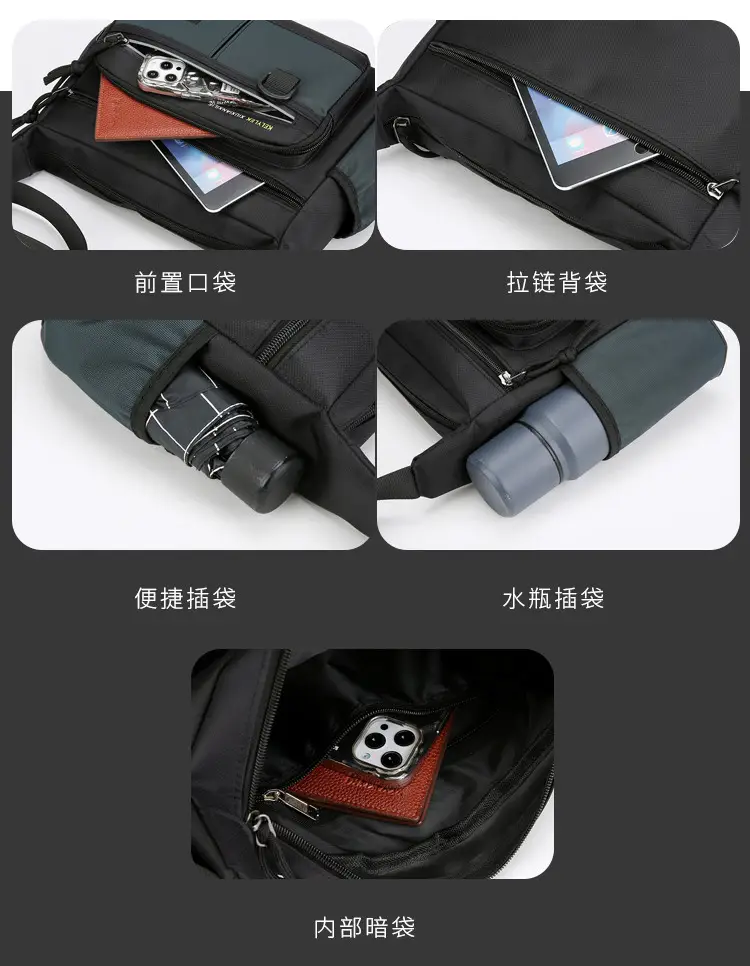 Men's Large Capacity Crossbody Bag Black Waterproof — feature 10