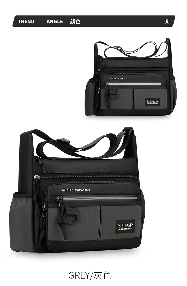 Men's Large Capacity Crossbody Bag Black Waterproof — feature 11