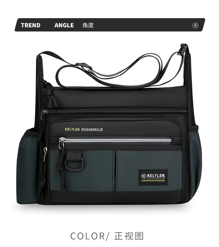 Men's Large Capacity Crossbody Bag Black Waterproof — feature 15
