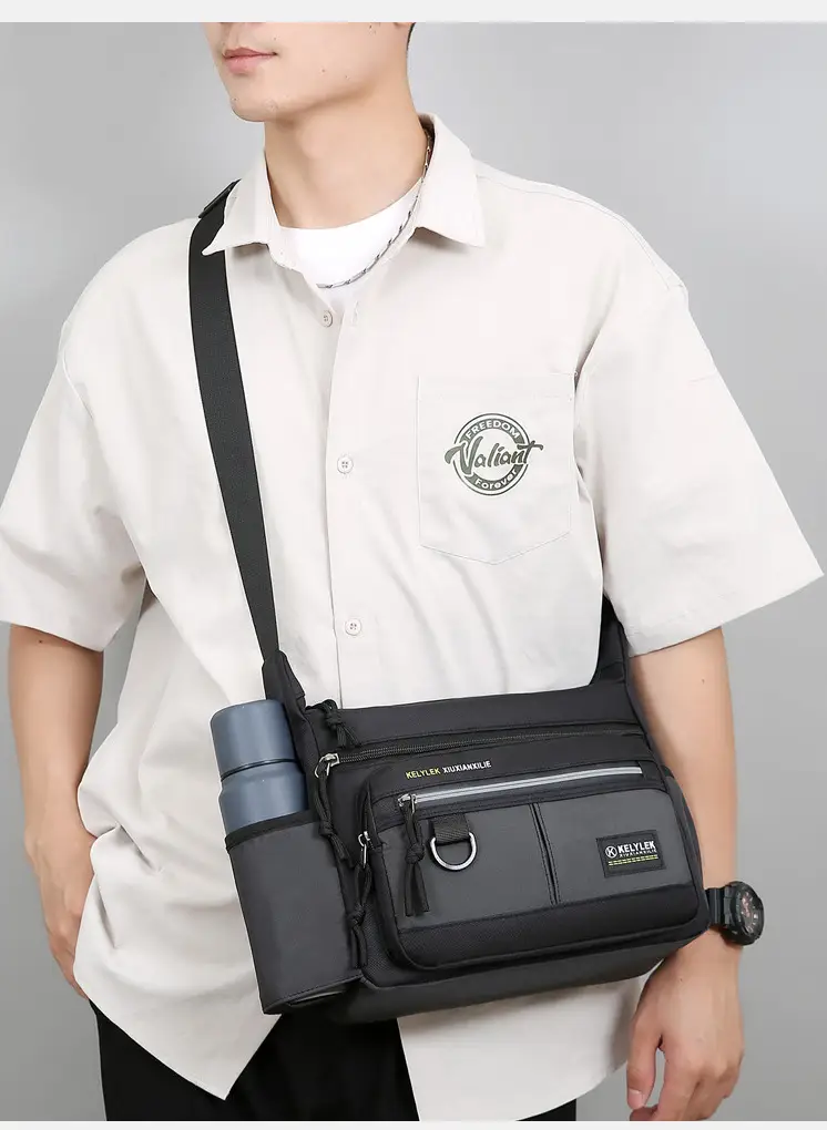 Men's Large Capacity Crossbody Bag Black Waterproof — feature 33