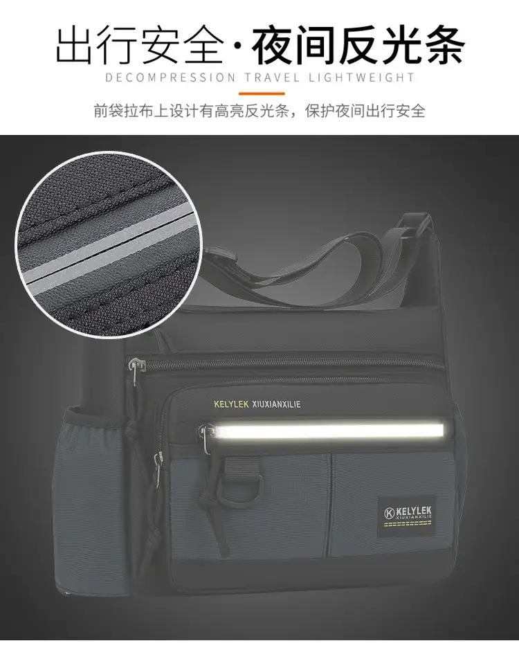 Men's Large Capacity Crossbody Bag Black Waterproof — feature 7