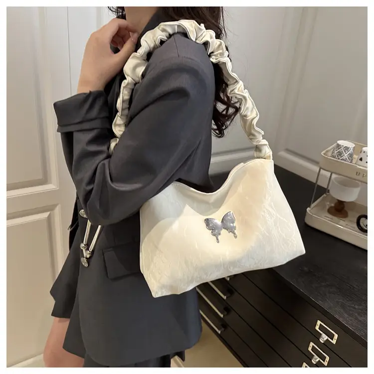 Green Pleated Shoulder Bag with Butterfly Design — feature 14