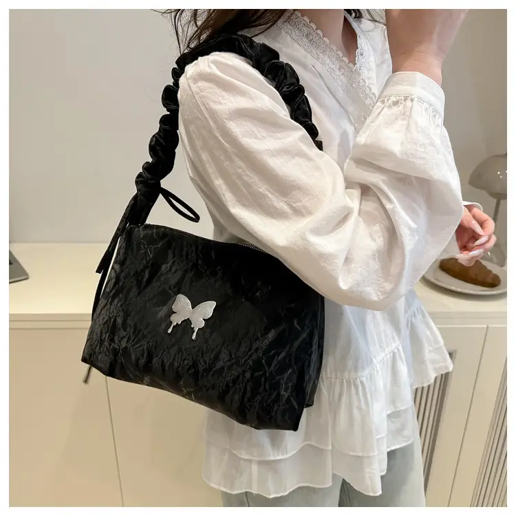 Green Pleated Shoulder Bag with Butterfly Design — feature 20