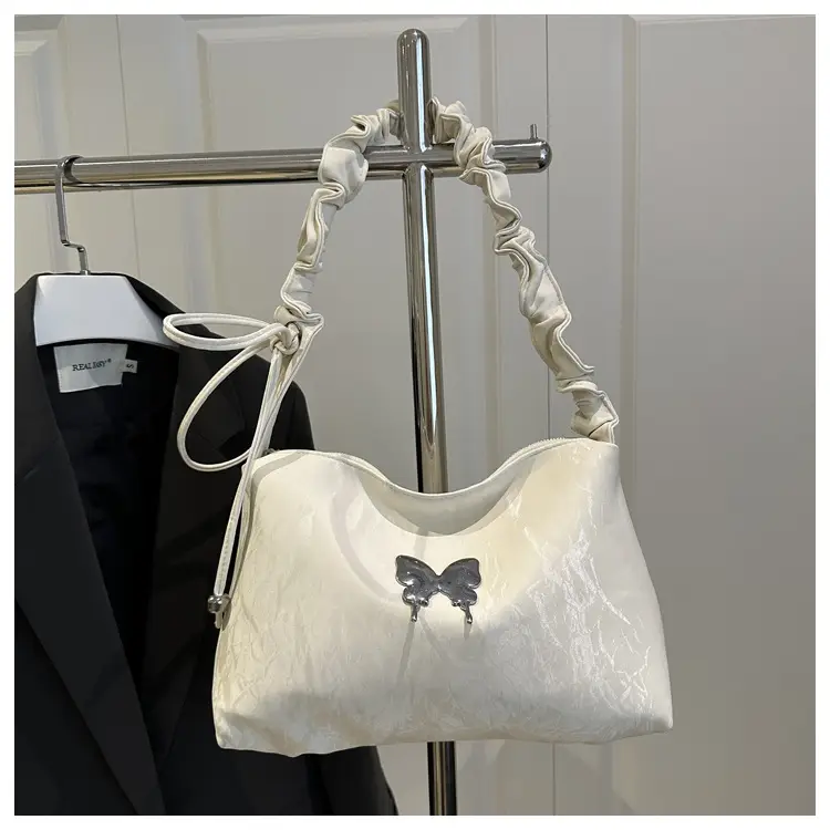 Green Pleated Shoulder Bag with Butterfly Design — feature 23