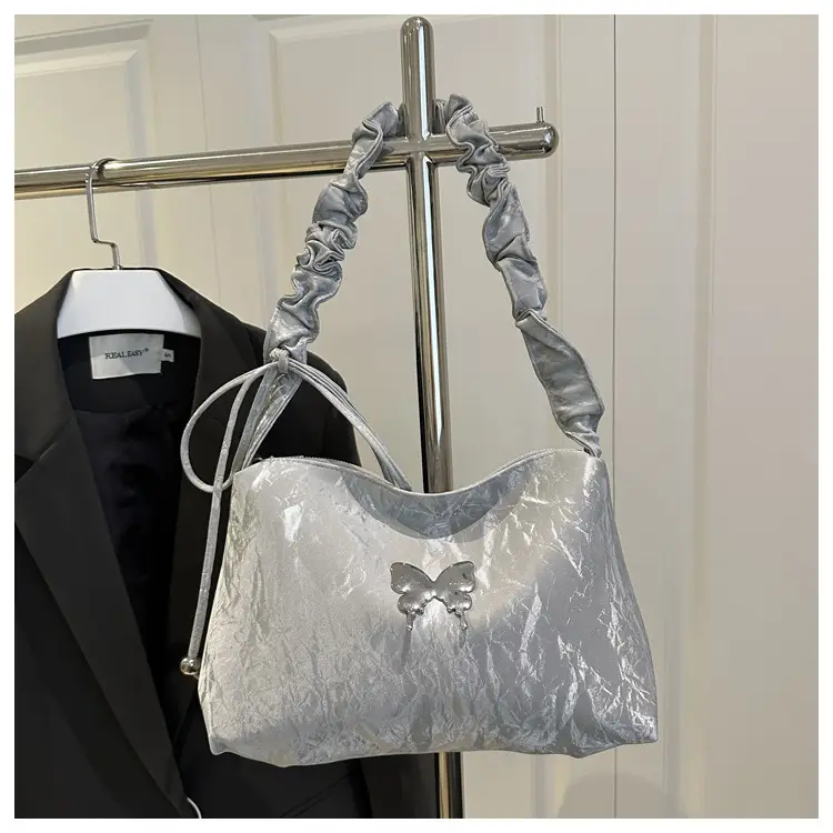 Green Pleated Shoulder Bag with Butterfly Design — feature 24