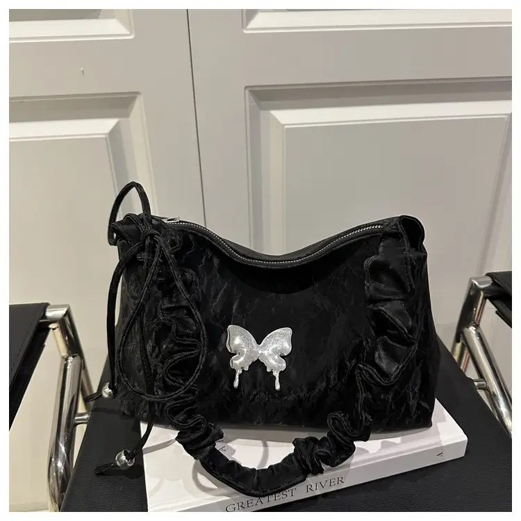 Green Pleated Shoulder Bag with Butterfly Design — feature 27