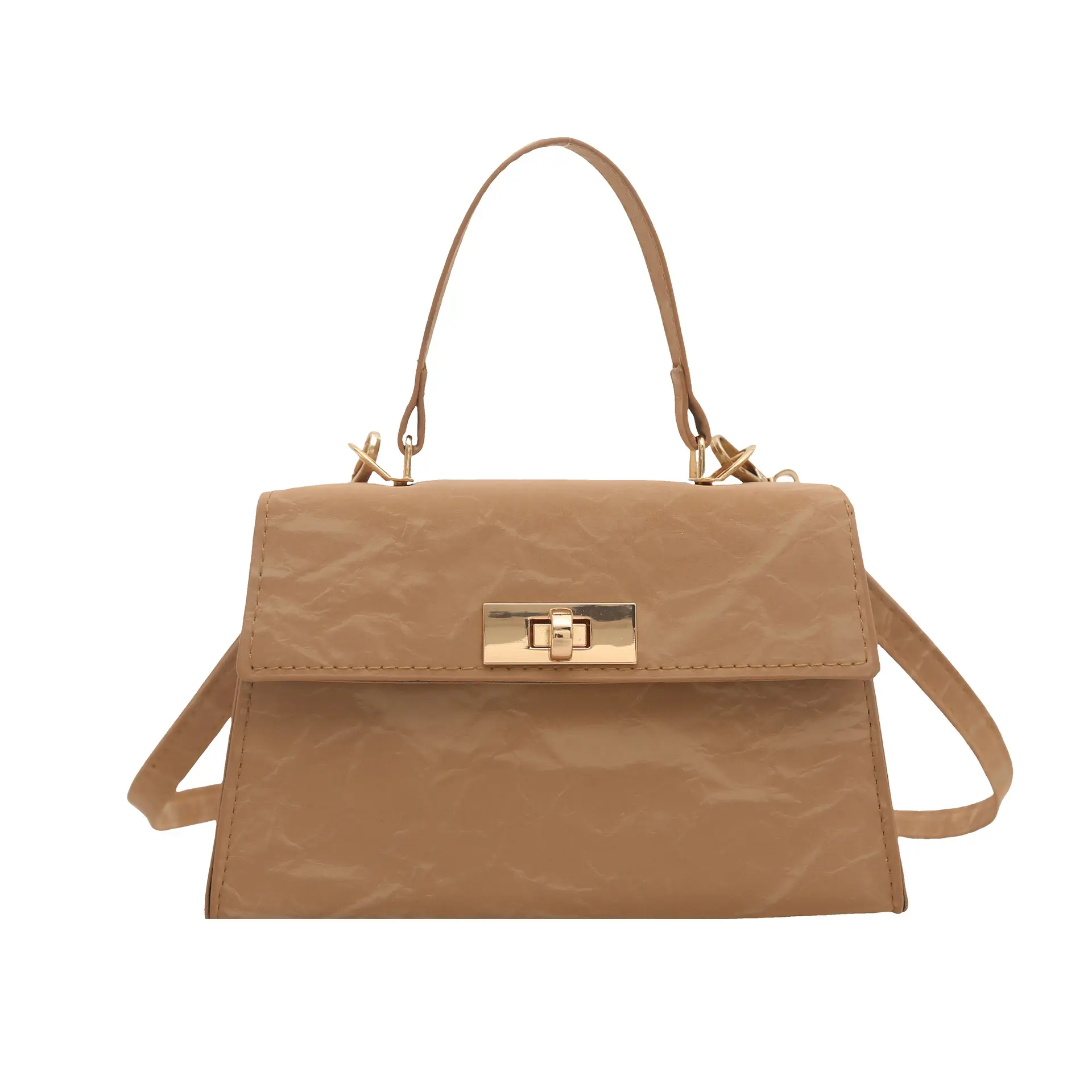2025 Summer Lock Crossbody Bag Brown Leather - Image 3