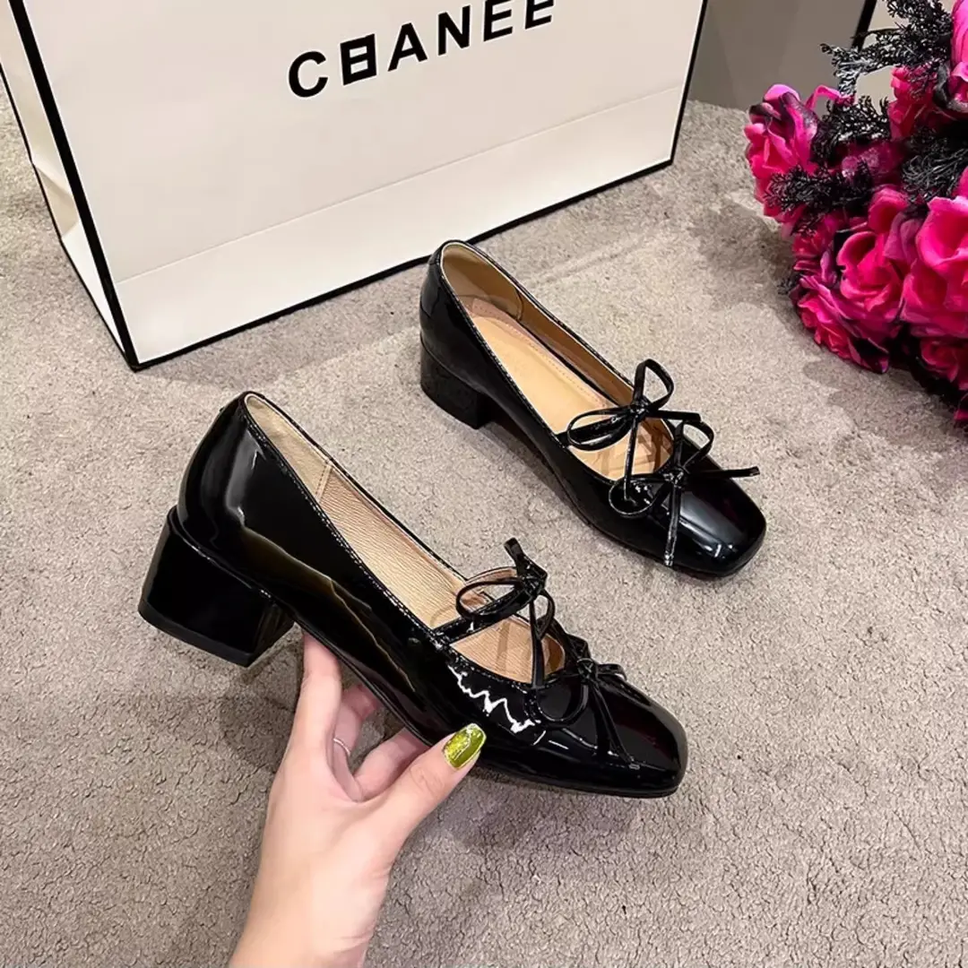 Silver Square-Toe Bowknot Chunky Heel French-Style Mary Jane Shoes, Fashionable and Elegant, Suitable for Pairing with Dresses, Women's New Model for 2026 - Image 5