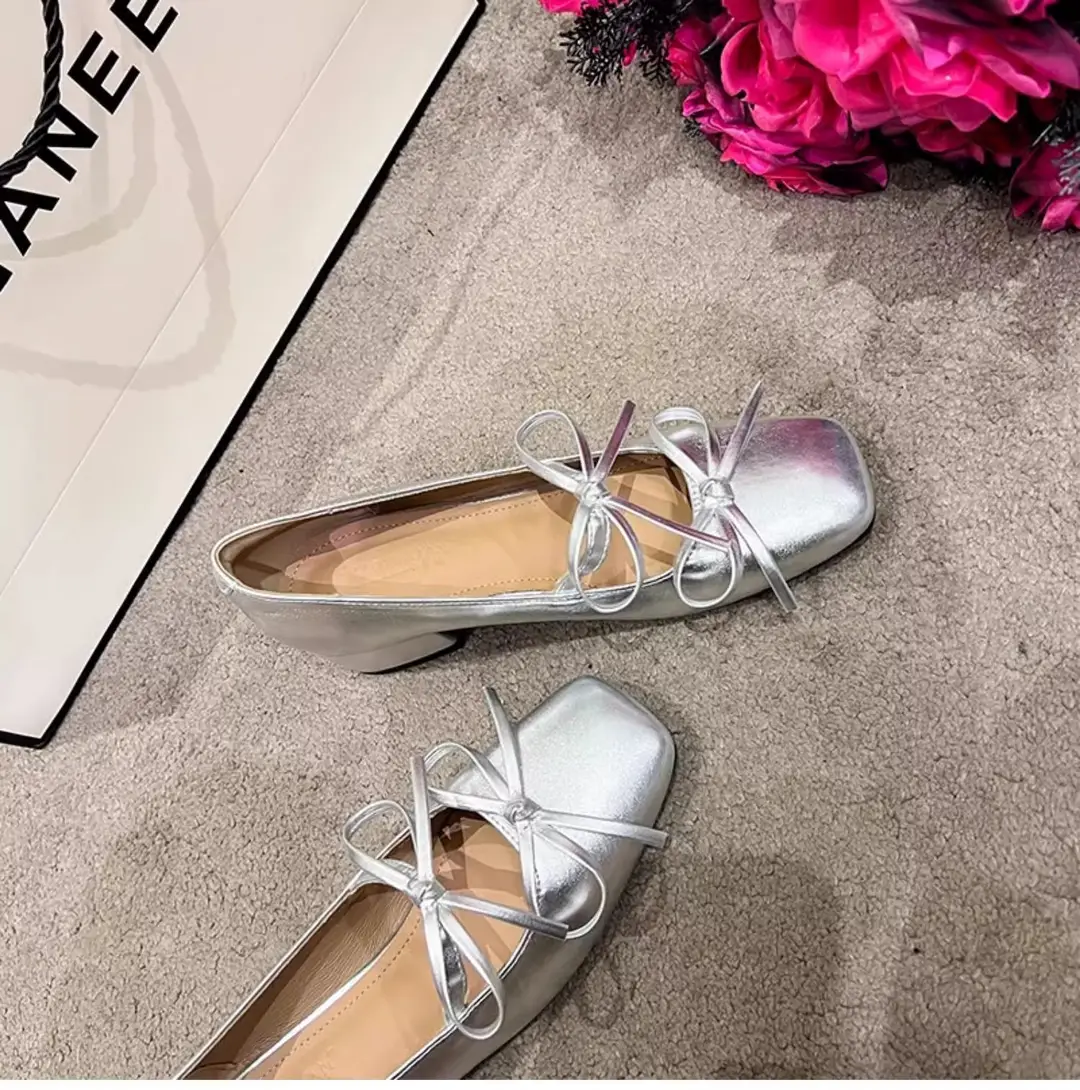 Silver Square-Toe Bowknot Chunky Heel French-Style Mary Jane Shoes, Fashionable and Elegant, Suitable for Pairing with Dresses, Women's New Model for 2026 — feature 10