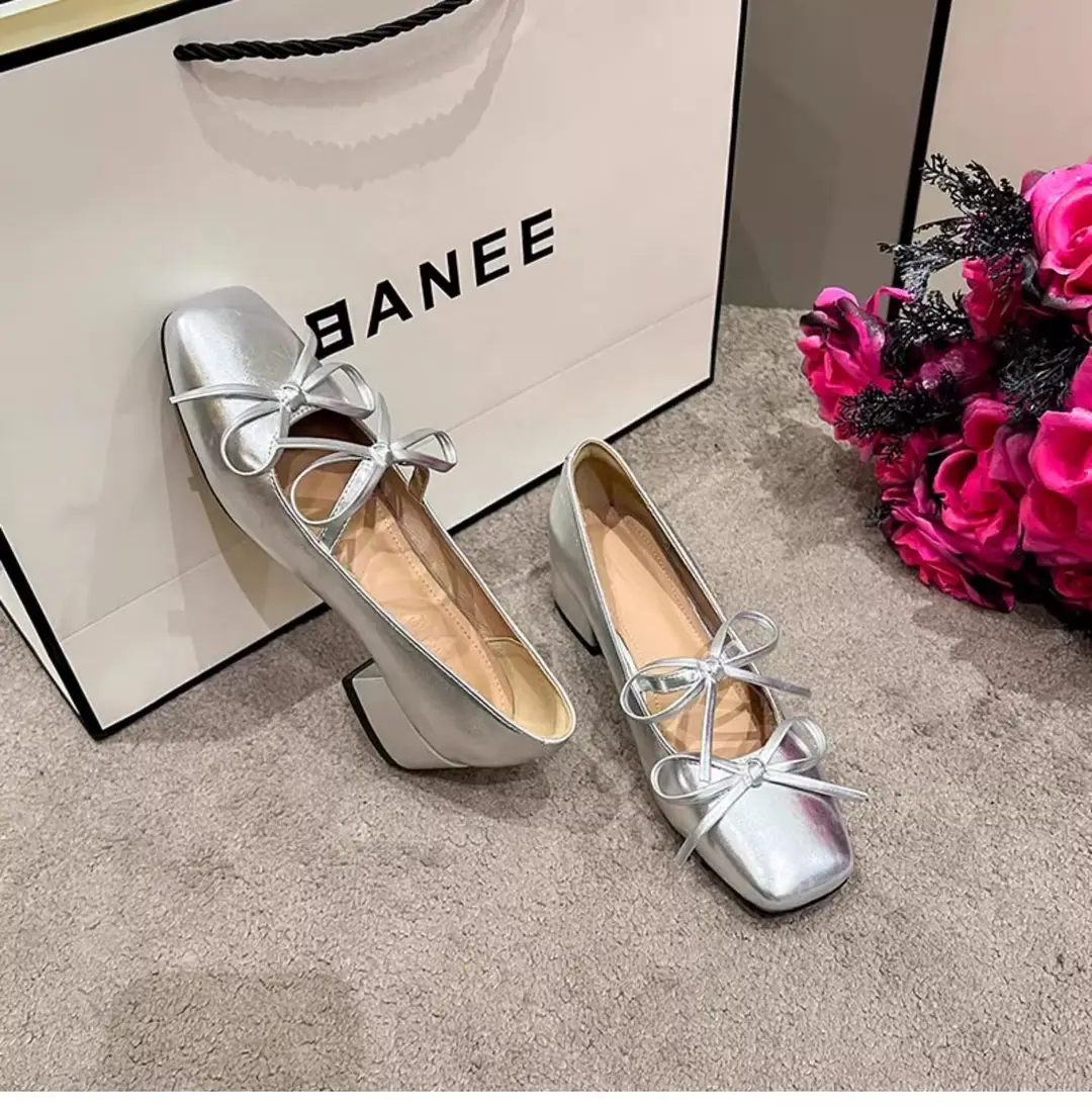 Silver Square-Toe Bowknot Chunky Heel French-Style Mary Jane Shoes, Fashionable and Elegant, Suitable for Pairing with Dresses, Women's New Model for 2026 — feature 11