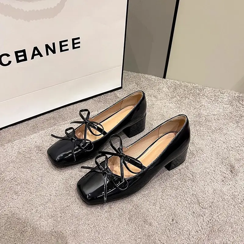 Silver Square-Toe Bowknot Chunky Heel French-Style Mary Jane Shoes, Fashionable and Elegant, Suitable for Pairing with Dresses, Women's New Model for 2026 — feature 14
