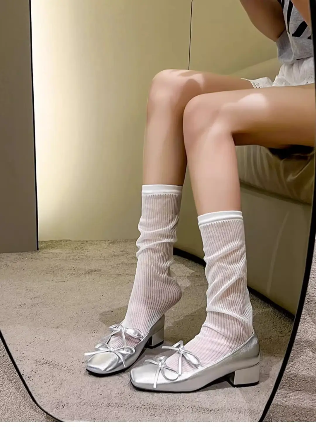 Silver Square-Toe Bowknot Chunky Heel French-Style Mary Jane Shoes, Fashionable and Elegant, Suitable for Pairing with Dresses, Women's New Model for 2026 — feature 4