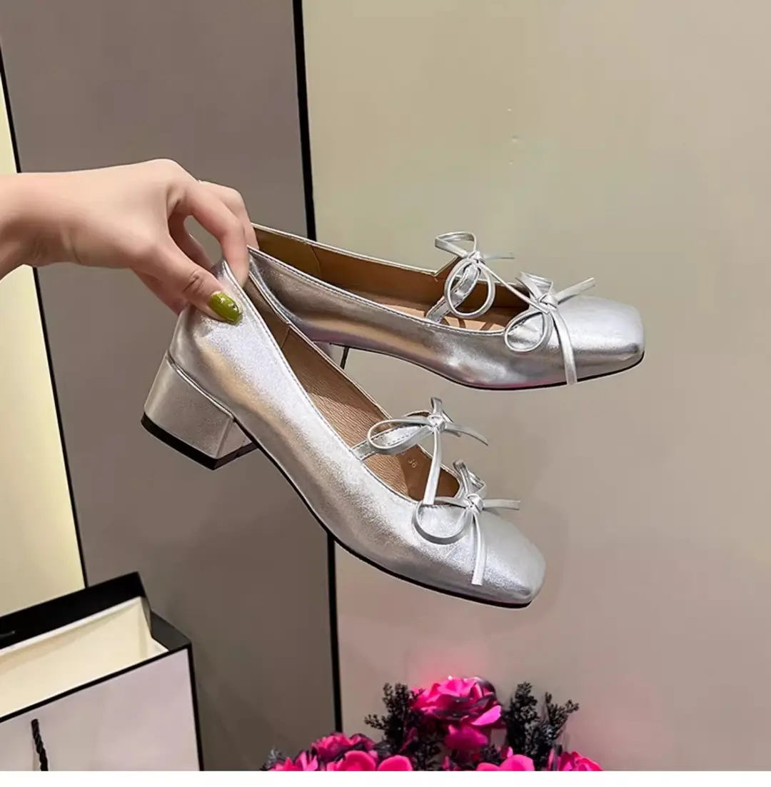 Silver Square-Toe Bowknot Chunky Heel French-Style Mary Jane Shoes, Fashionable and Elegant, Suitable for Pairing with Dresses, Women's New Model for 2026 — feature 9