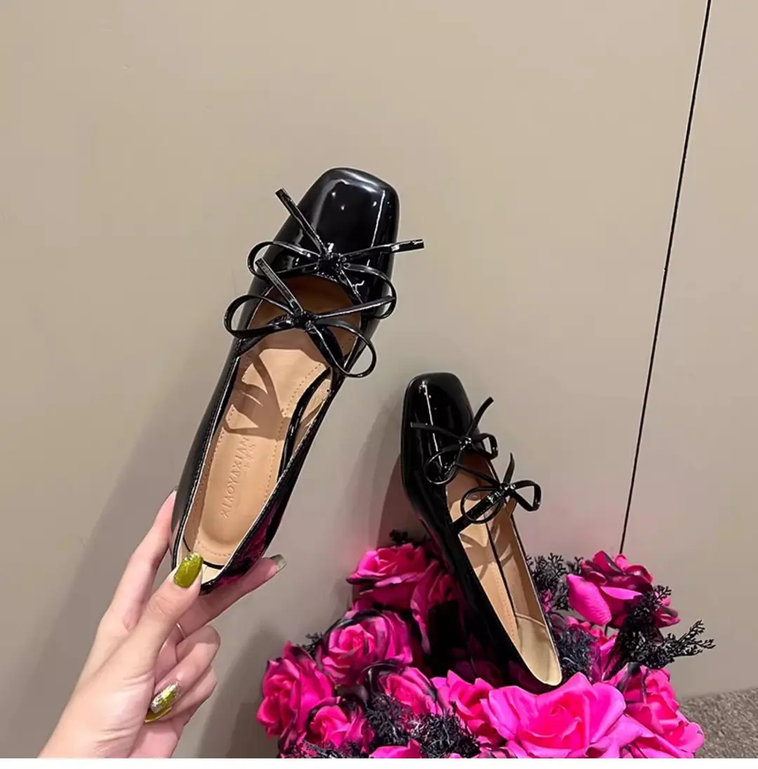 Silver Square-Toe Bowknot Chunky Heel French-Style Mary Jane Shoes, Fashionable and Elegant, Suitable for Pairing with Dresses, Women's New Model for 2026 - Image 2