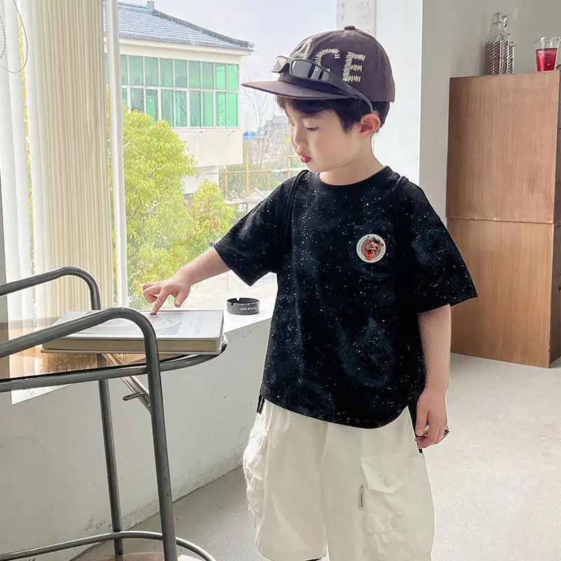 Boys White T-Shirt Short Sleeve 2025 Summer - Image 3
