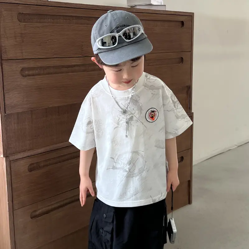 Boys White T-Shirt Short Sleeve 2025 Summer - Image 4