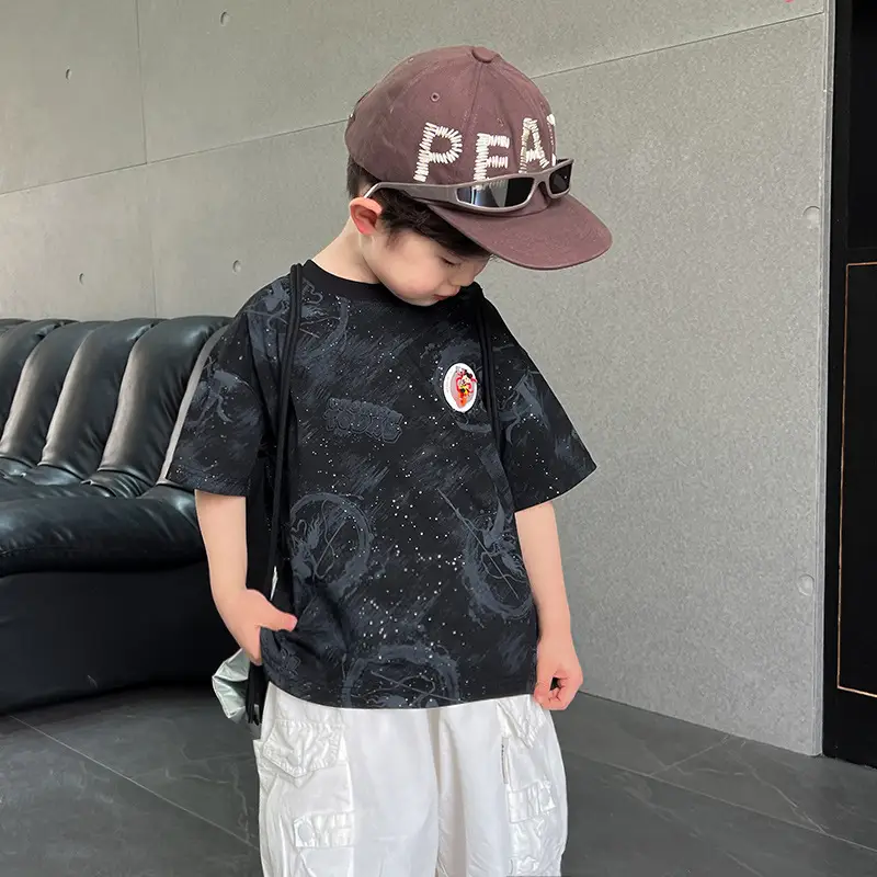 Boys White T-Shirt Short Sleeve 2025 Summer - Image 2