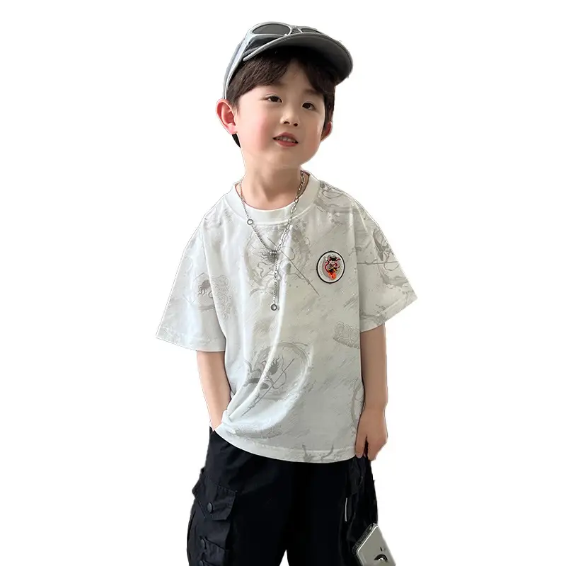 Boys White T-Shirt Short Sleeve 2025 Summer - Image 5