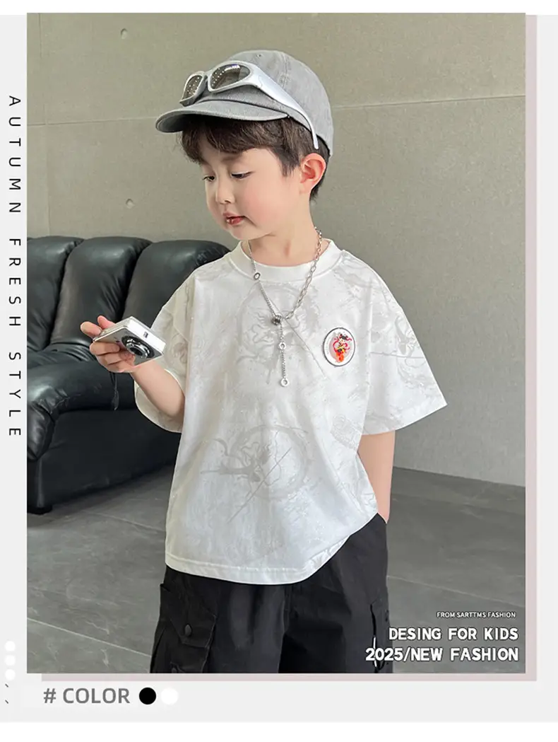 Boys White T-Shirt Short Sleeve 2025 Summer — feature 1