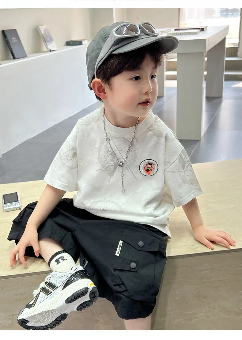 Boys White T-Shirt Short Sleeve 2025 Summer — feature 12