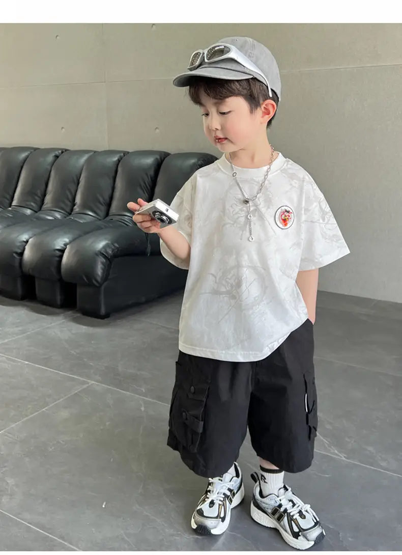 Boys White T-Shirt Short Sleeve 2025 Summer — feature 14