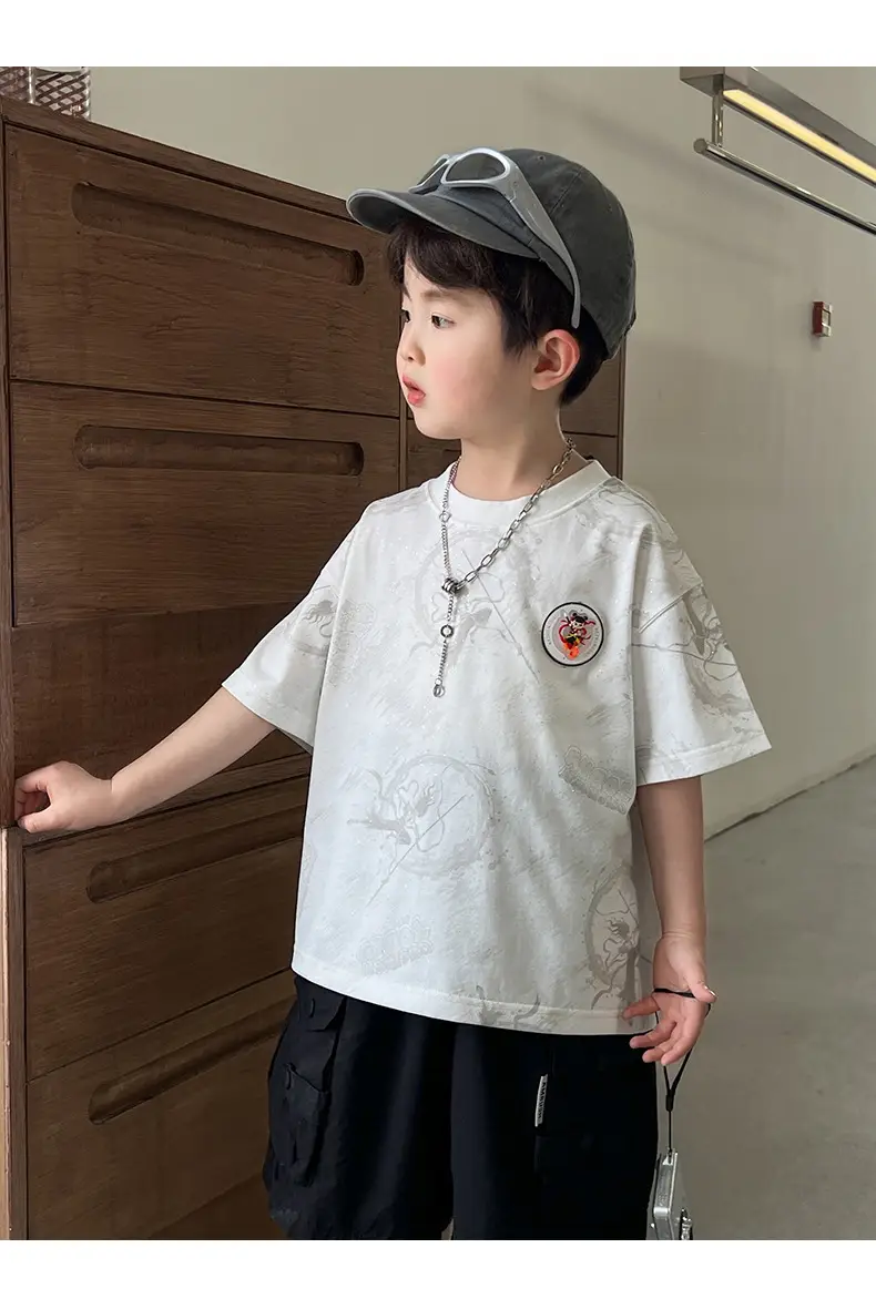 Boys White T-Shirt Short Sleeve 2025 Summer — feature 18
