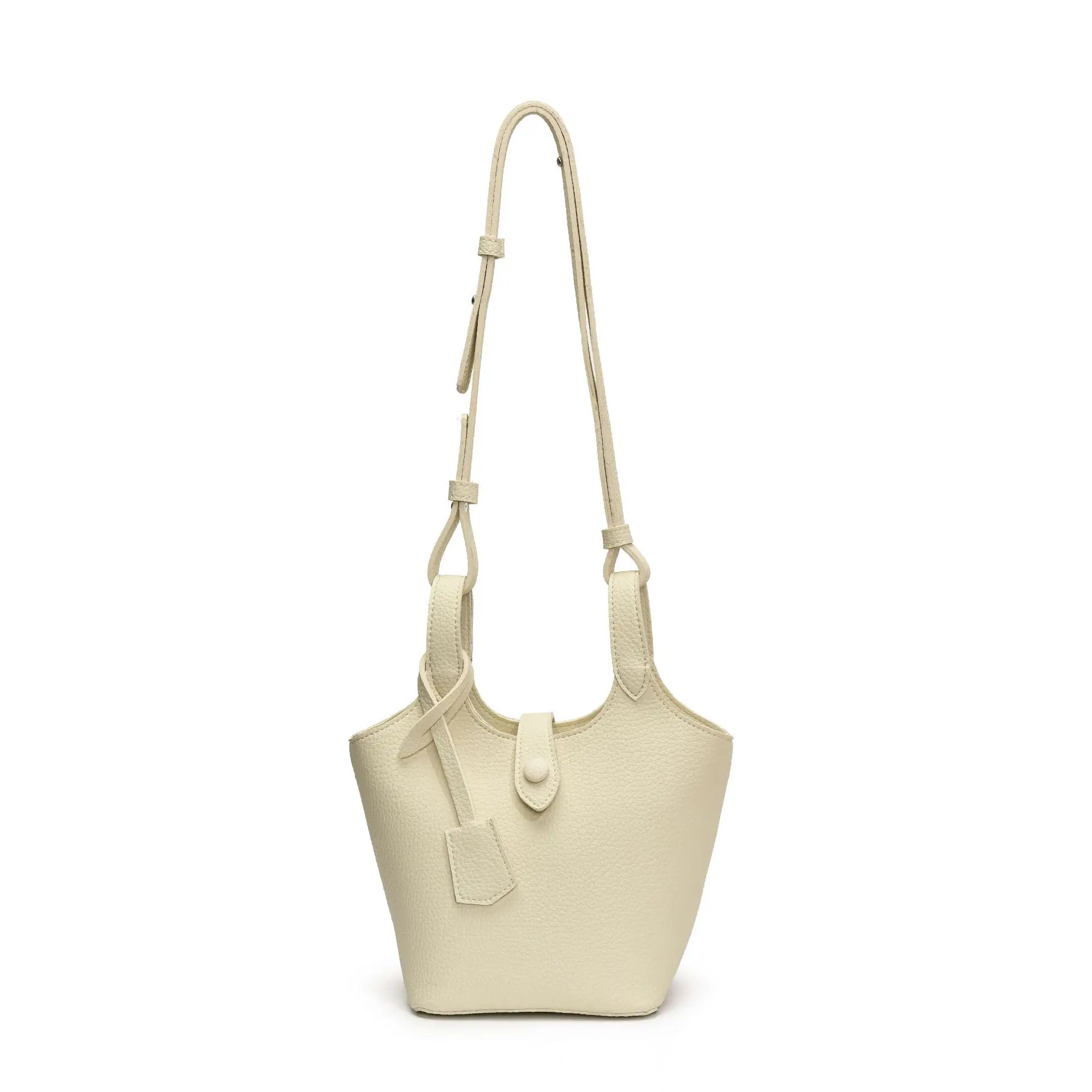 Women's Soft Leather Bucket Bag Beige Shoulder Crossbody - Image 10