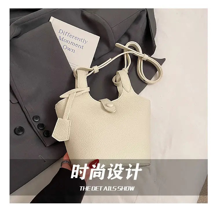 Women's Soft Leather Bucket Bag Beige Shoulder Crossbody — feature 12