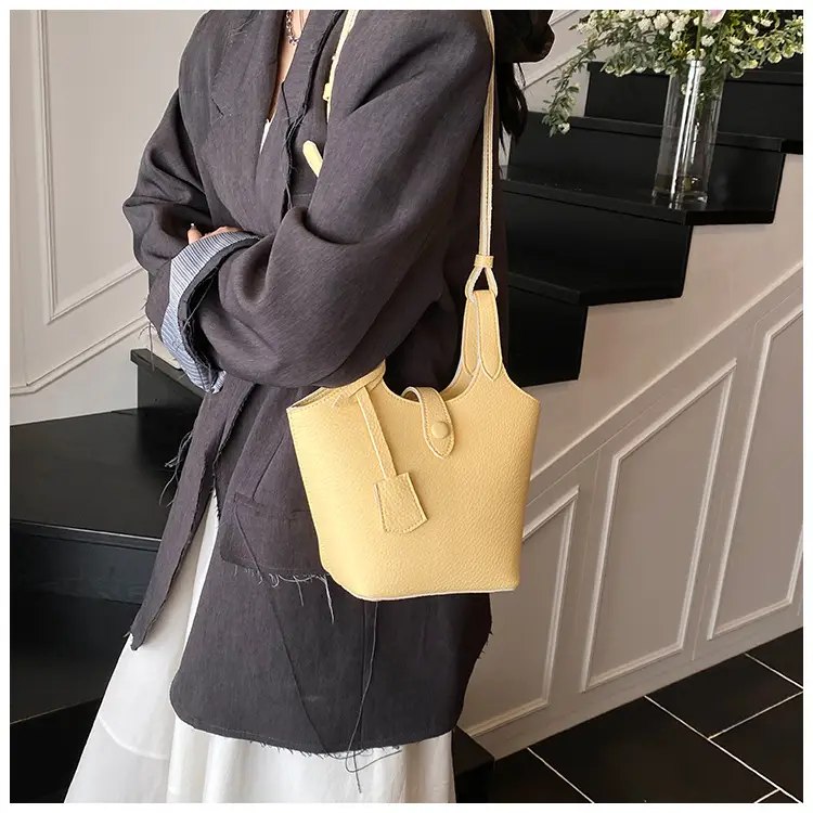 Women's Soft Leather Bucket Bag Beige Shoulder Crossbody — feature 14