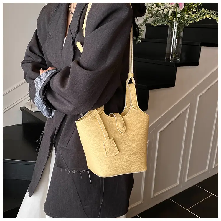 Women's Soft Leather Bucket Bag Beige Shoulder Crossbody — feature 15