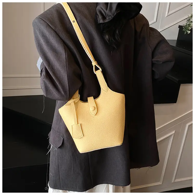 Women's Soft Leather Bucket Bag Beige Shoulder Crossbody — feature 16