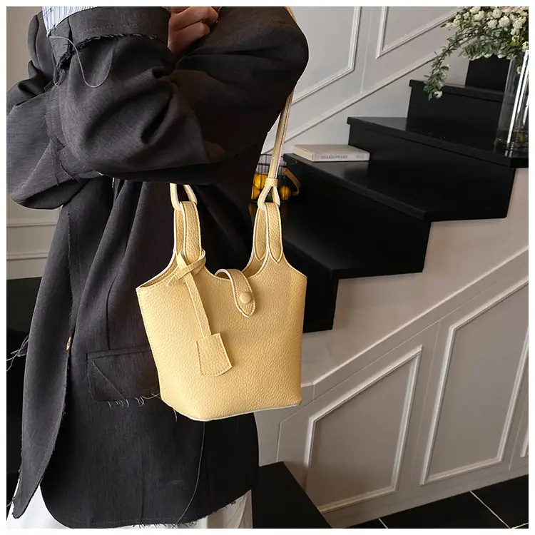 Women's Soft Leather Bucket Bag Beige Shoulder Crossbody — feature 17