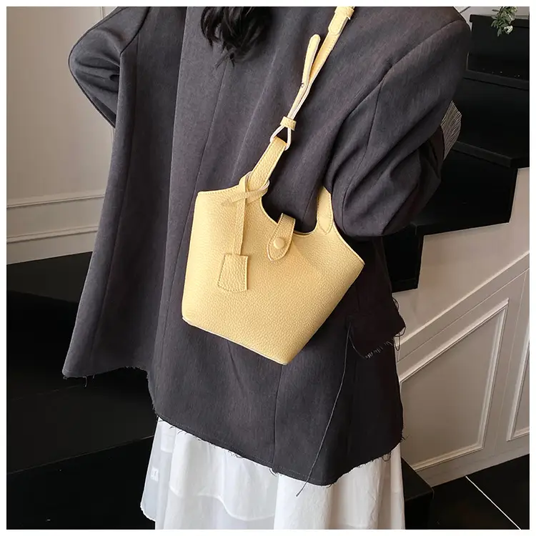 Women's Soft Leather Bucket Bag Beige Shoulder Crossbody — feature 18