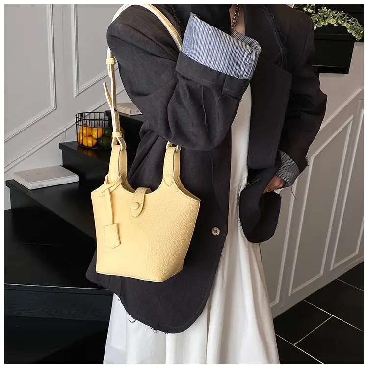 Women's Soft Leather Bucket Bag Beige Shoulder Crossbody — feature 20